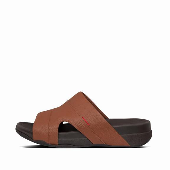 Mules Homme Fitflop Freeway Cuir Marron Foncé (PMV328517)